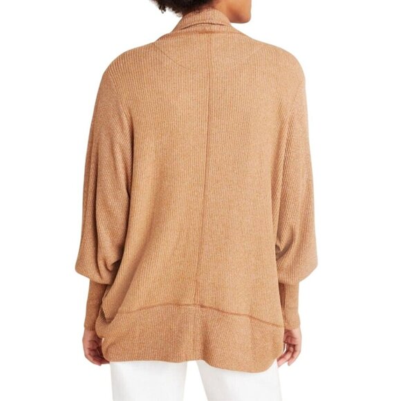 Anthropologie Maeve Ingrid Cocoon Cardigan Cedar Tan Ribbed Open Front Size M - Picture 5 of 10